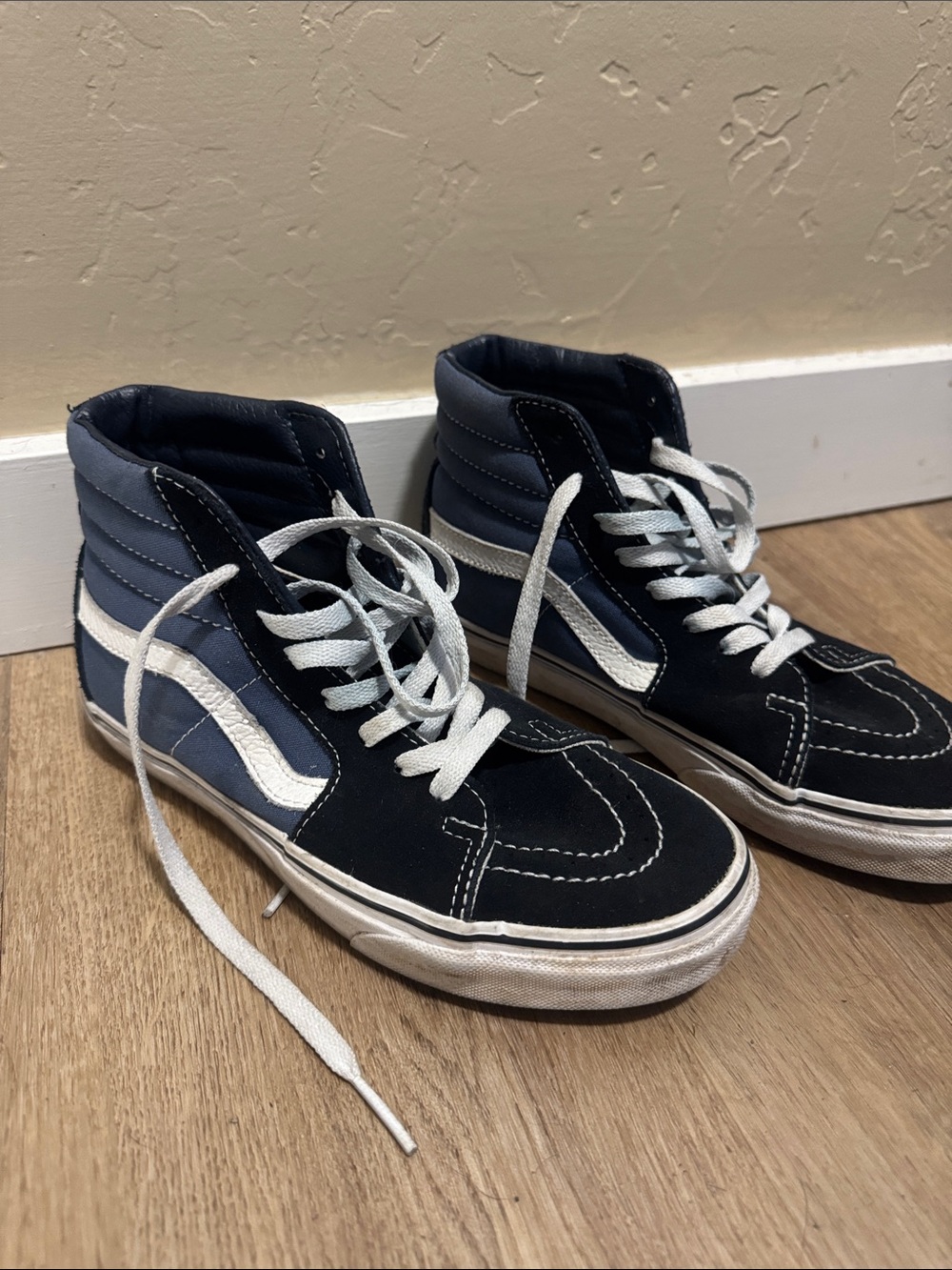 Vans High Top Skate Sneakers in Navy, Black & White